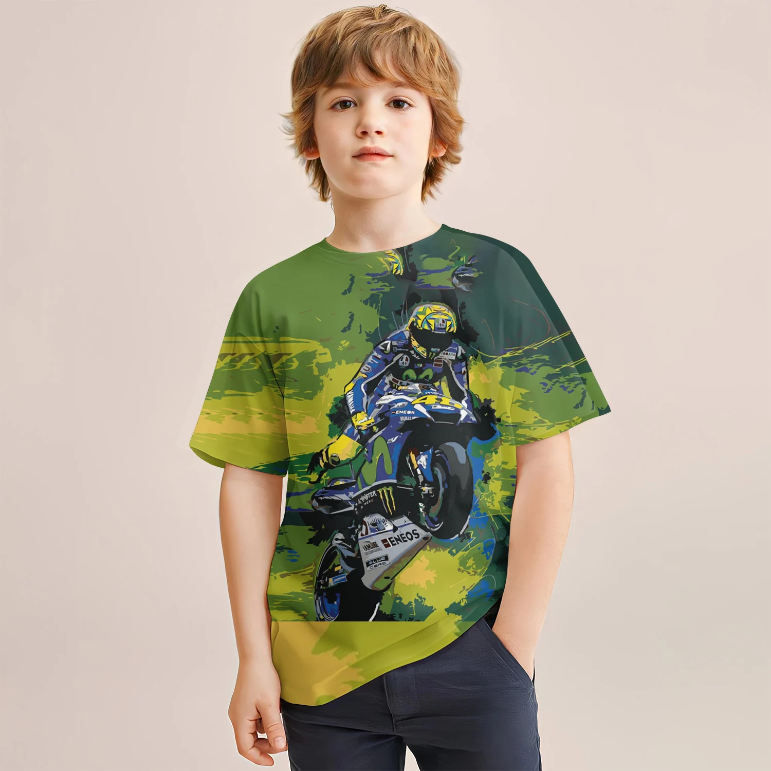 Summer New Children\'s Clothing 3D Printed Motorcycle Boys Casual Breathable Short-Sleeved T-Shirt Girls Street Sports Clothing