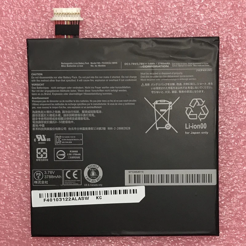 New PA5203U-1BRS Laptop Battery 3.78V 14Wh 3788mAh For Toshiba Encore WT8-B32CN Excite 10 Tablet PC