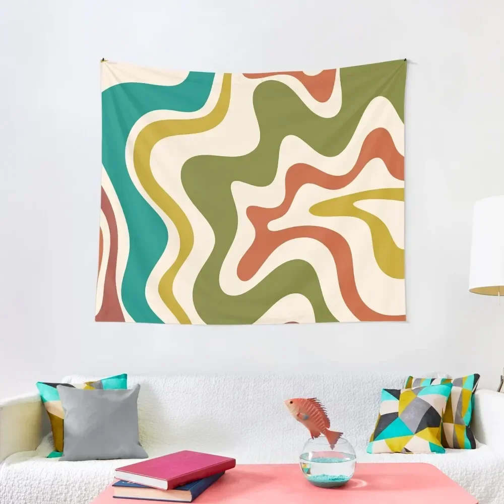 

Liquid Swirl Retro Abstract Pattern in Mid Mod Colours on Cream Tapestry Room Decore Aesthetic Bedroom Deco Tapestry