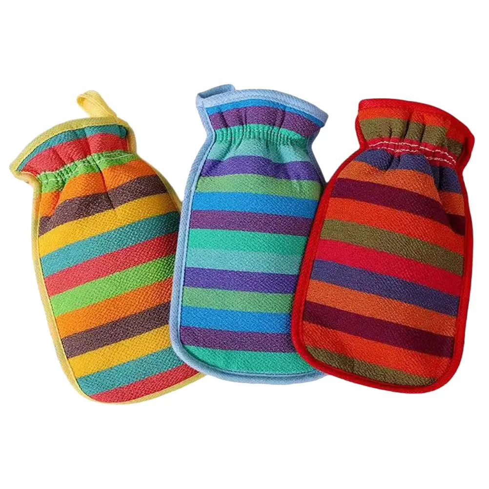 

3Pcs Striped Bath Scrubber Mitts Soft and Rough Side Body Wash Glove for Cleansing Bathing Essential
