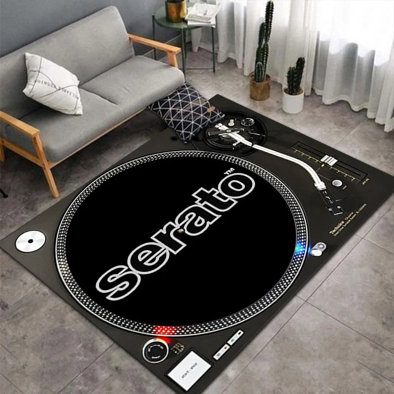 Retro Technics Vinyl Record Turntable Area Rug Music DJ Theme Carpet For Living Room Cool Bedroom Floor Mat