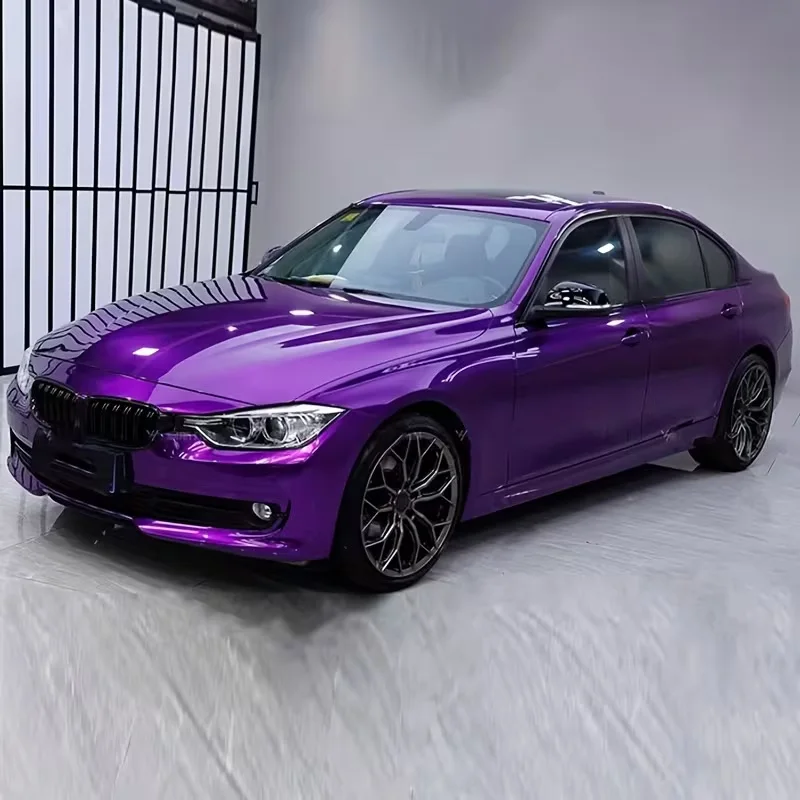 Ultra Gloss Candy Metallic Purple Vinyl Car Wrap Film Roll Air Release Stretchable Self Adhesive Decal Motorbike Car Wrapping