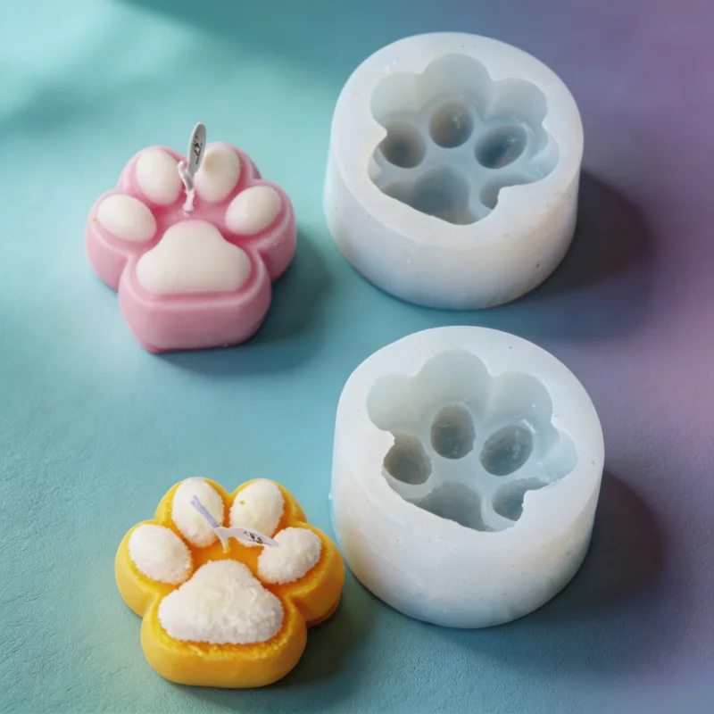 3D Matte Katzenpfoten-Silikonform für Kerzen, Zweifarbige Flauschige Wachsform für DIY-Seifen, Harz, Gips, Heimdekoration und Geschenke