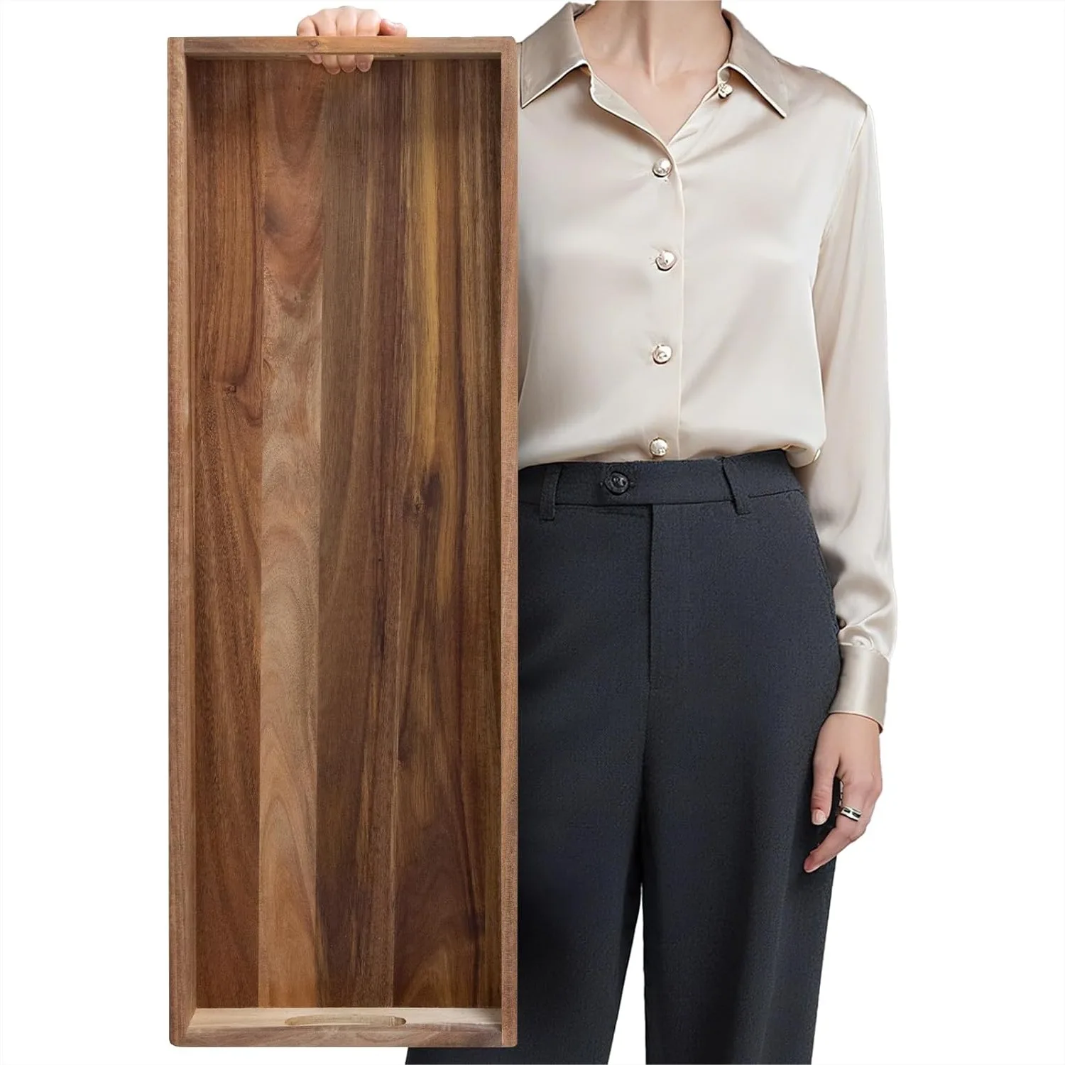 

Extra Large Acacia Wood Serving Board with Handles, 36 x 12 Inches Rectangular Charcuterie Platter for Meat Cheese, Food Grade