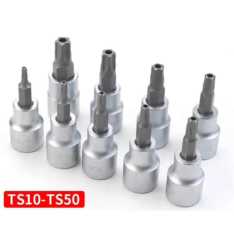 5 Point Torx Screwdriver Bit with hole 3/8 Inch square Drive Socket Tools Pentalobe TS10 TS15 TS20 TS25 TS27 TS30 TS40 TS45 TS50