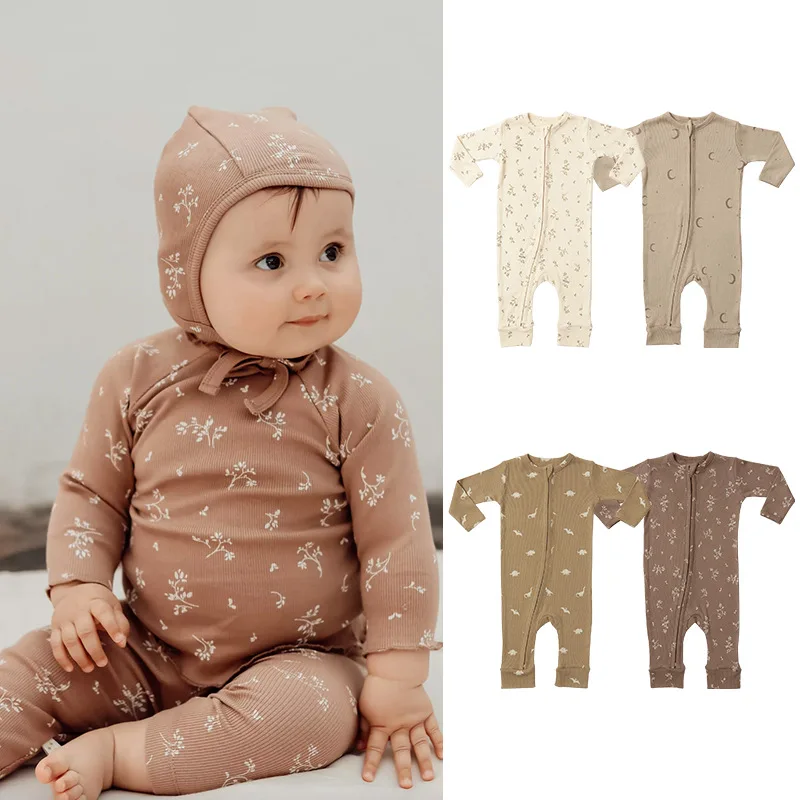 0-24M Newborn Kid Baby Boys Girls Clothes Cotton Autum Winter Romper Long Sleeve Zipper Jumpsuit Print New born Outfit