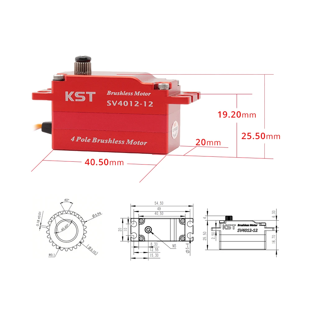 KST SV4012-12 SHV 4 pole 42.0Kgf.cm 0.10sec Brushless Low Profile Servo