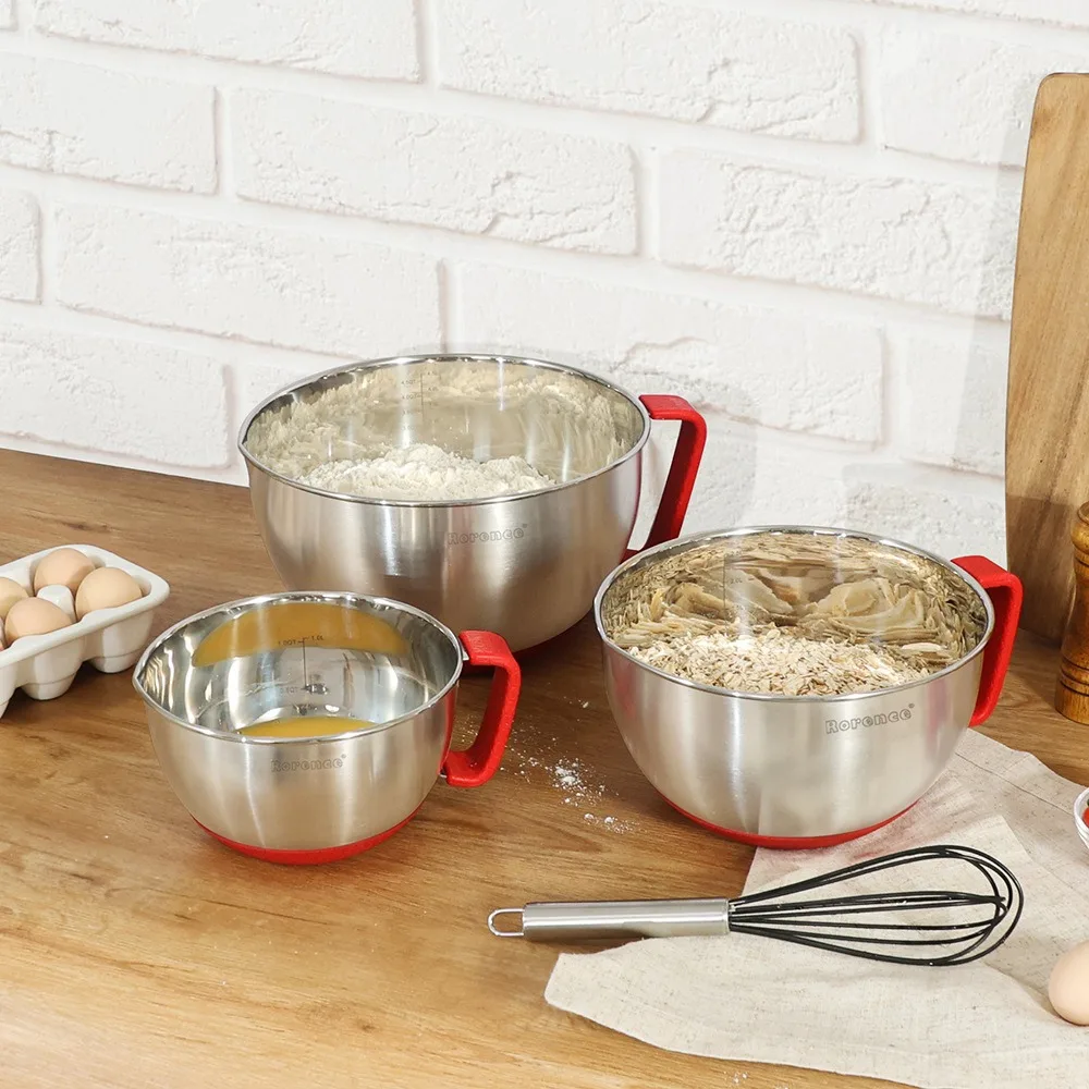 

Multifunctional Stainless Steel Mixing Bowl Scaled with Lid Egg Beater Bowl Non-slip Bottom Salad Basin Cream