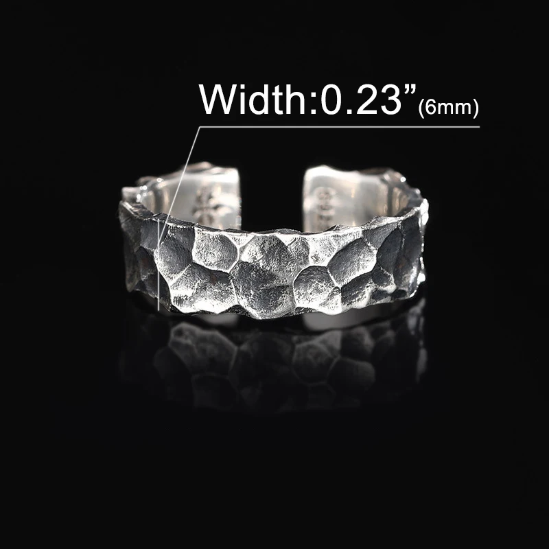 Stone Pattern Ring for Men and Women New Fashion Crack Style Retro Finger Jewel 925 Silver Plated Opening Adjustable