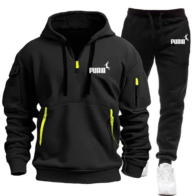 

Autumn and winter new men's zip-up hoodie + sweatpants two-piece set, outdoor jogging sweatshirt, men's hoodie casual suit