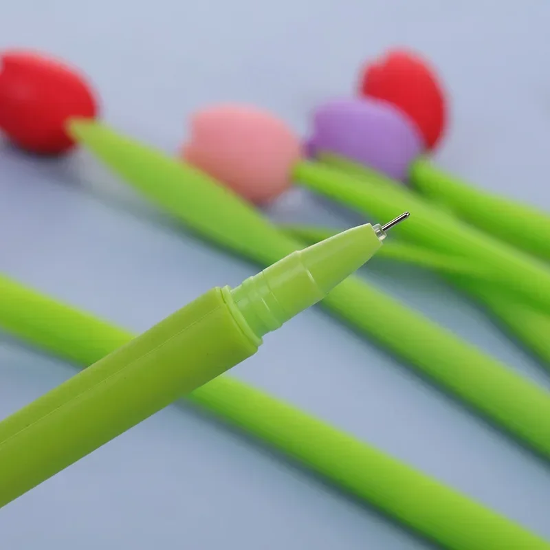 A 24PCS Korea Creative Encounter Light Color Tulip Silicone Gel Pen Student Examination Writing Pen Office Accessories Stationer