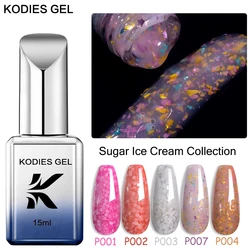 KODIES GEL Glitter Gel Nail Polish Sequins Flakes Manicure Gel Varnish 15ML Rubber Base Coat Top Finish Gellak Snowflakes Nails