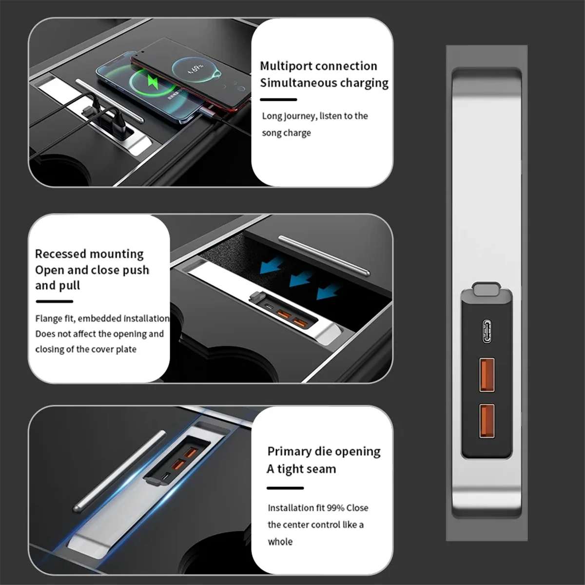 USB Hub 27W Quick Interior Charger Intelligent USB Docking Station Shunt Hub Accessories for Model 3 Model Y