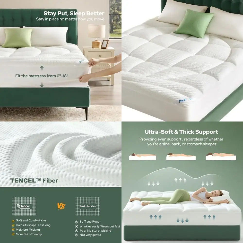 

Extra Thick Pillow Top Mattress Topper for Back Pain Relief, Breathable Cover, Fits Mattresses 6-18 Inches (White)