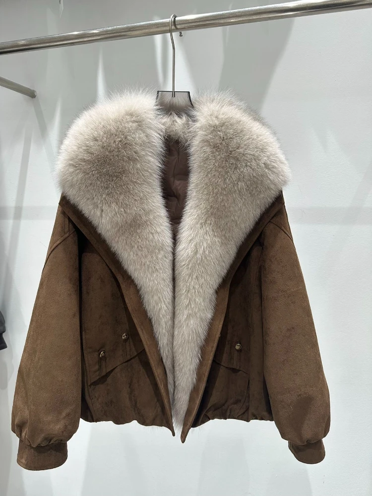 Women's Winter Short Down Jacket with Big Fur Collar Oversized Quilted Down Outerwear Goose Down Padding Women Luxury for Travel
