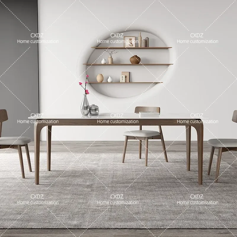 Solid Wood Rock Slab Dining Table Rectangular Modern Simple Nordic Style Ash Walnut Finish for Small Apartment Household Use