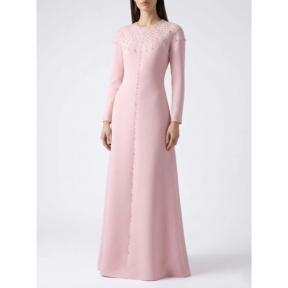 

Простые вечерние платья с круглым вырезом и длинными рукавами для торжественных случаев, платья для выпускного вечера с кристаллами, прямое платье для выпускного вечера длиной до пола, по индивидуальному заказу 2026