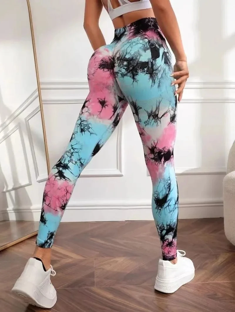 

New Tye Die Seamless Yoga Pants 3D Printed Women High Waist Lifting Hip Honey Peach Hip Fitness Gym Leggings Running Sport Pants