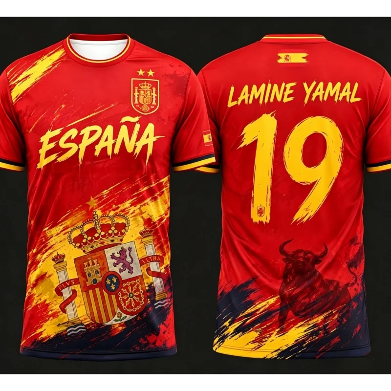 2026 New Double Star Spanish Champion 3D Printed Football Suit, Men's Sports Breathable Quick Drying Parent Child T-shirt
