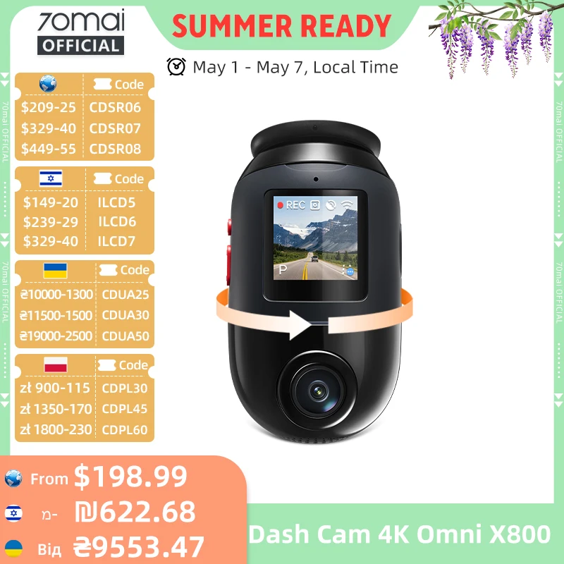 70mai Dash Cam Omni X800 4K 2160P HDR 60fps Dual-channel Supported