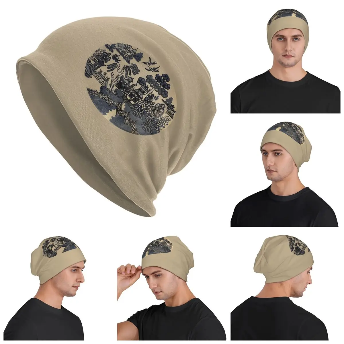 

Delft Blue China Plate Painting Мужчины Женщины Взрослые Шапки Шапки Вязаный Капот Шапка Теплый Хип-Хоп Осень Зима Открытый Skullies Шапки