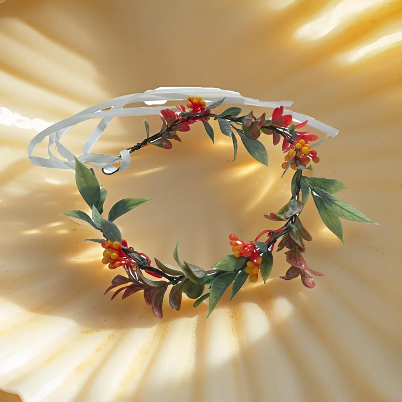 البرتقال ورقة الزهور تاج الأوكالبتوس زهرة النساء الفتيات عقال زهرة خوذة الزفاف هالة اكسسوارات الزفاف غطاء الرأس الزفاف #3