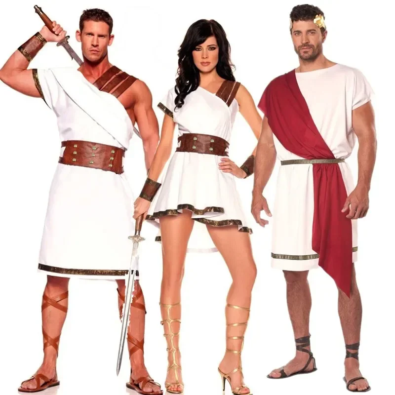 

Ancient Greek Roman Gladiator Costume Halloween Carnival Party Cosplay Costume Adult Women's Men Roman Solider Fancy Dress