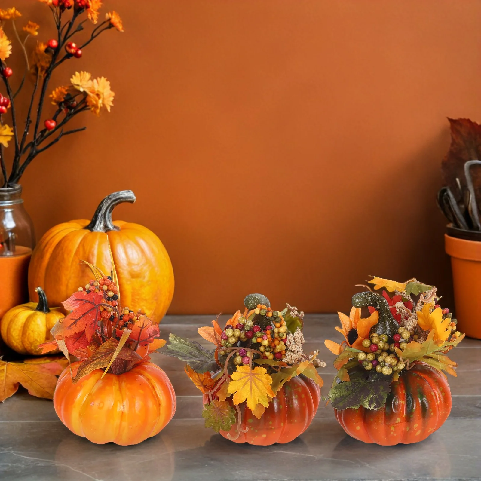 

3Pcs Autumn Artificial Maple Leaf Pumpkin Sunflower Decor Decorative Props for Home Table Centerpiece Artificial Decor