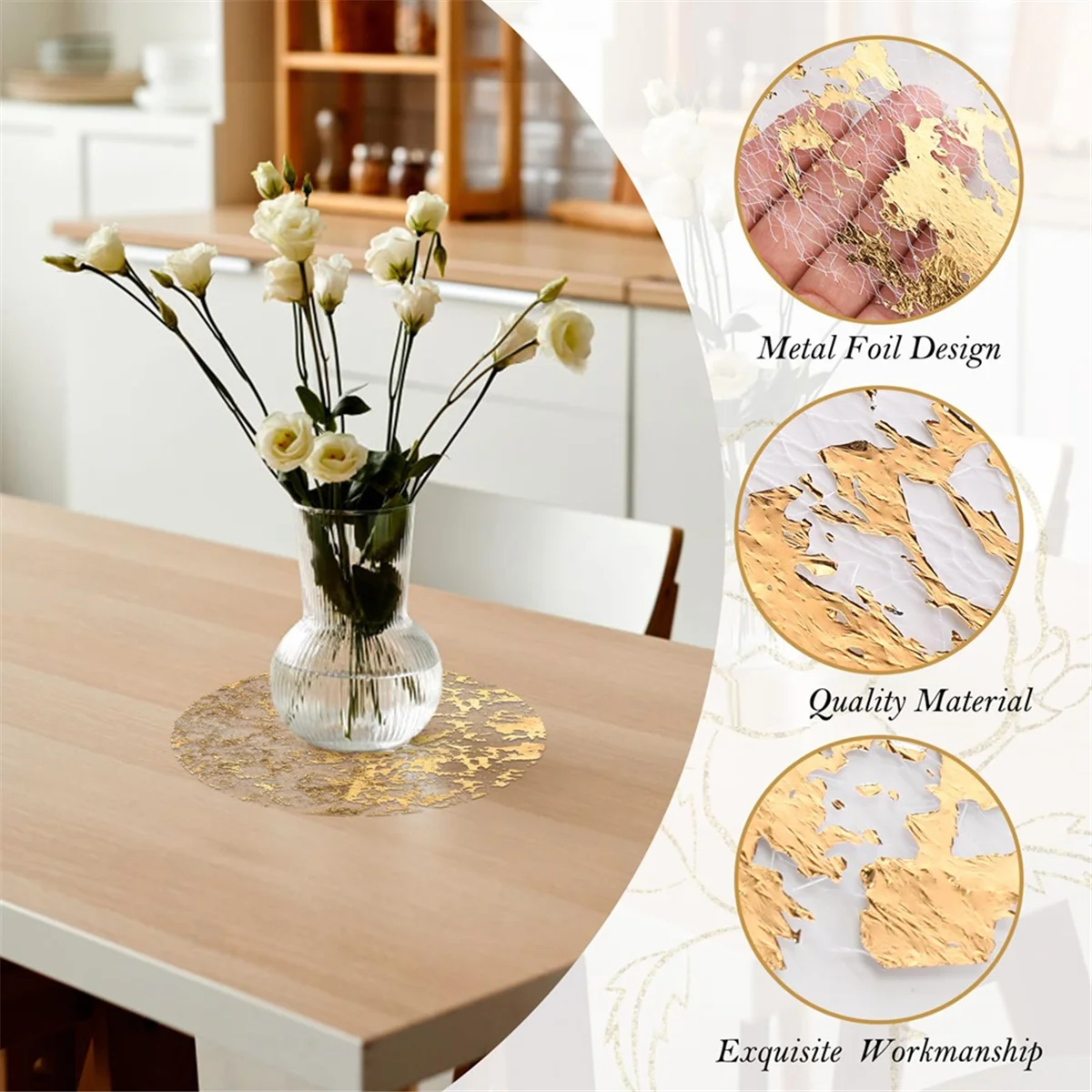 Disposable Round Rose Gold Placemat A Thin Mesh Mat with Shiny Metal and Gold Color.Dining Table Core DecorationJAS