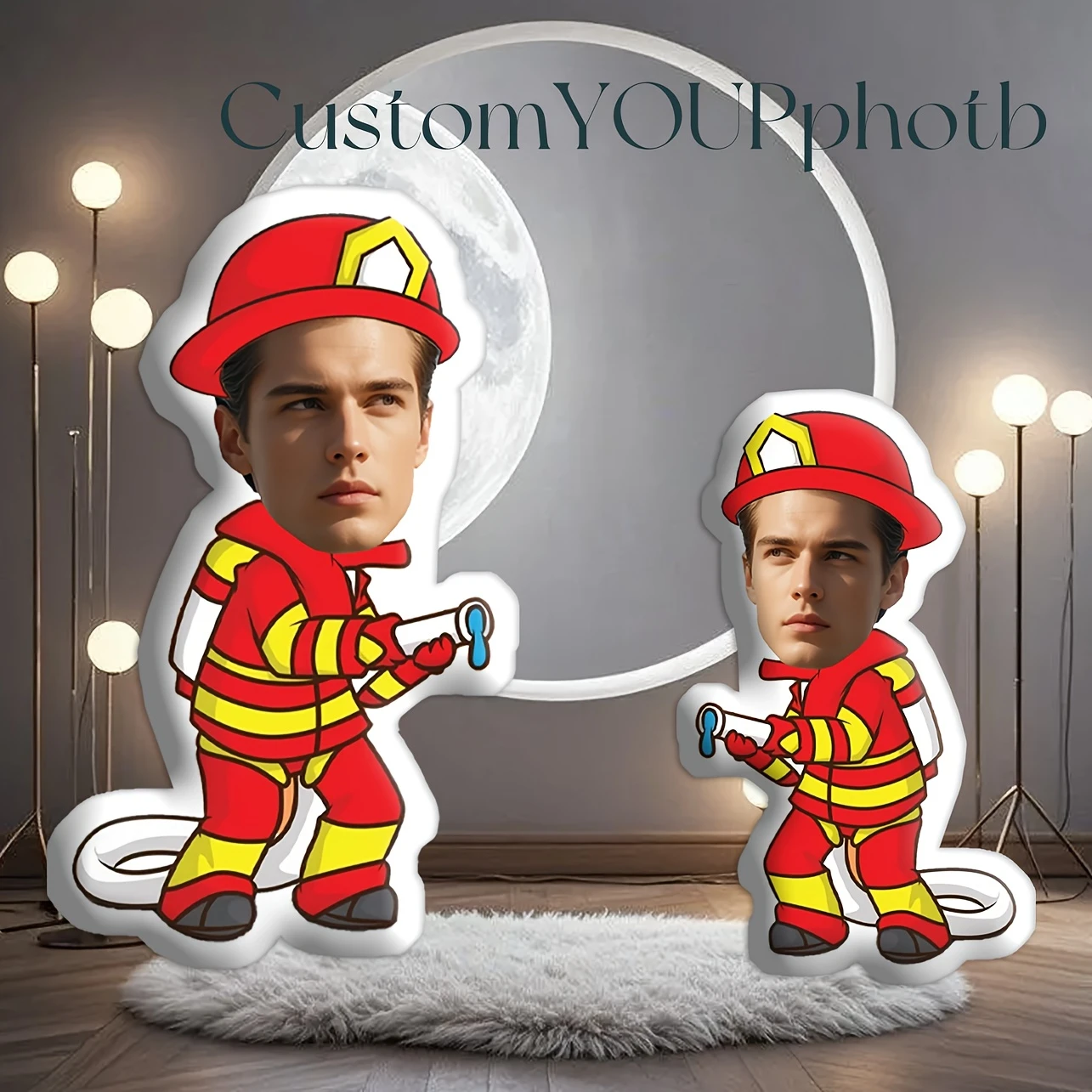 Custom Photo Firefighter Plush Pillow - Personalized Gift for Close Friends, Family, and Loved Ones - Ideal for Anniversaries, G