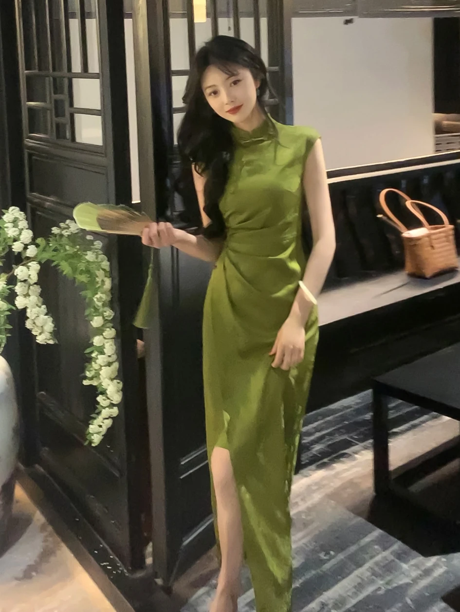 

YUFUREN новый китайский Sle Revamped Dr женский летний утягивающий цветочный вышивка с высоким разрезом ort Sve Dr