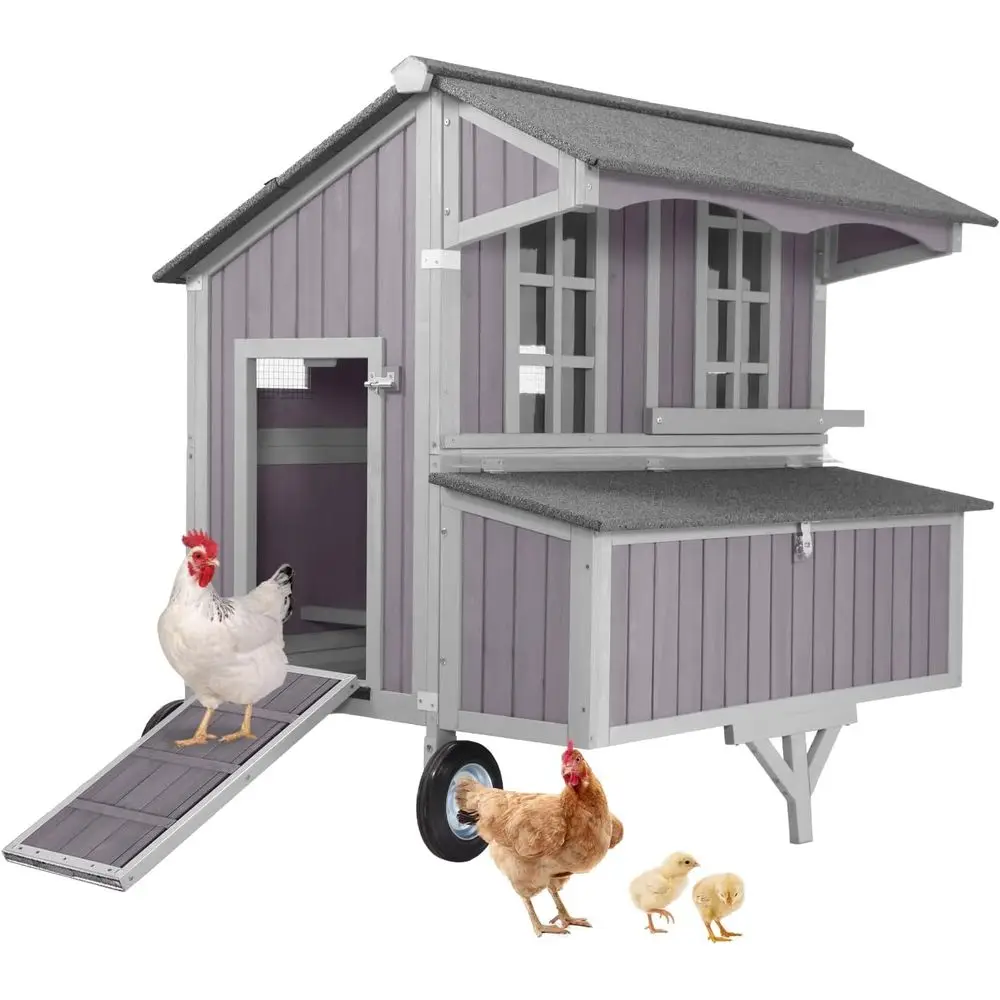 

Большой уличный курятник на колесиках с деревянным куриным домиком, 3 коробками для гнездования, герметичным выдвижным подносом и панелью для крыши с защитой от УФ-излучения