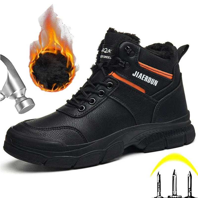 New Winter Safety Shoes Men Boots Protection Shoes Work Boots Puncture-Proof Protection Shoes Waterproof Leather Boots Non-slip