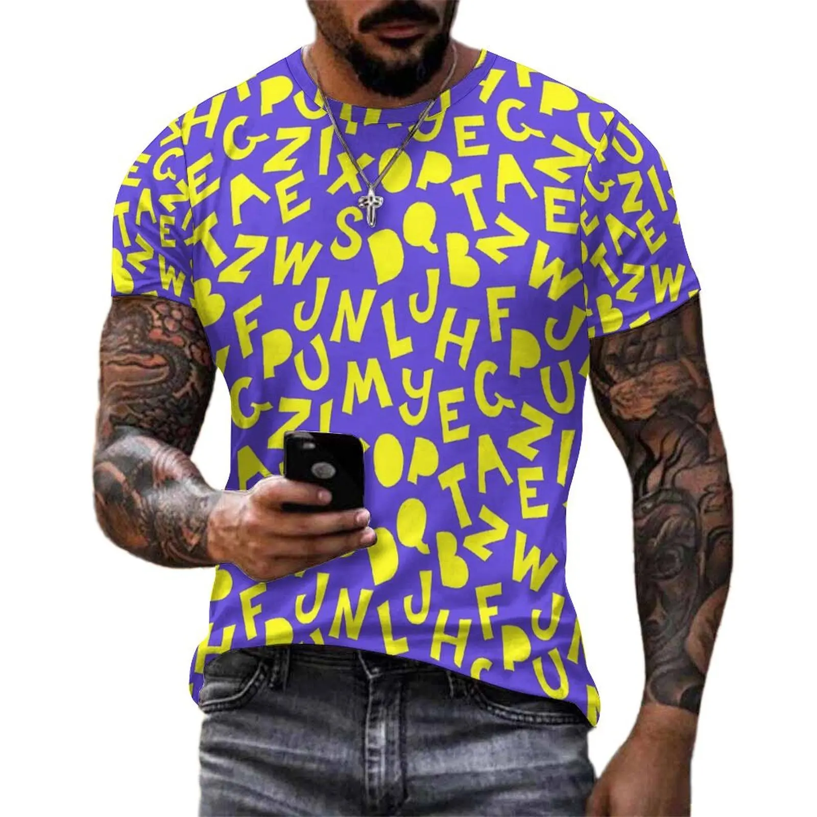 Yellow Letter Print T-Shirt Funny Font Male Novelty T-Shirts Summer Custom Tees Short Sleeve Streetwear Big Size Clothing Gift