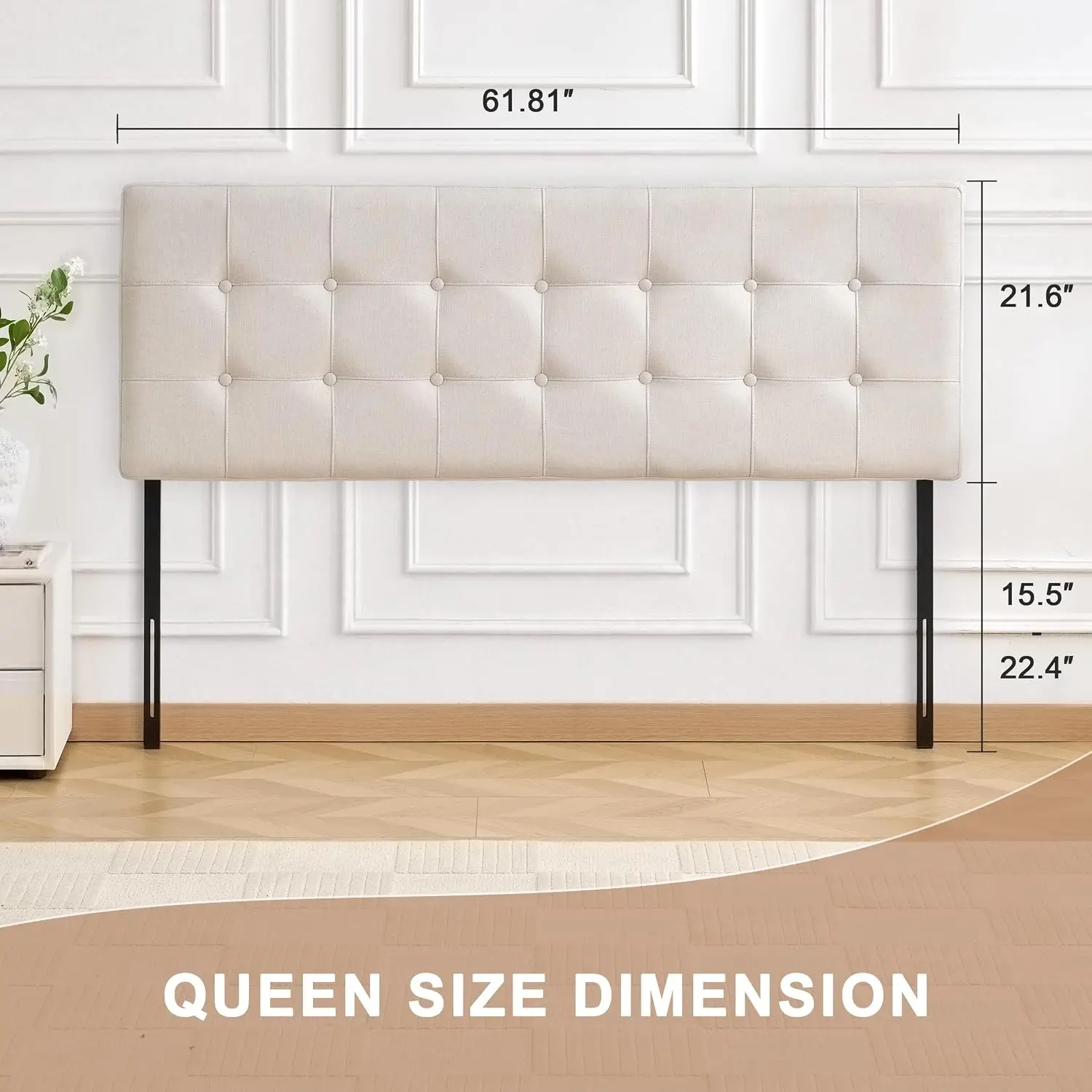 Linen Tufted Headboard Queen Size, Solid Wood Queen Headboard Only, Beige, Customized