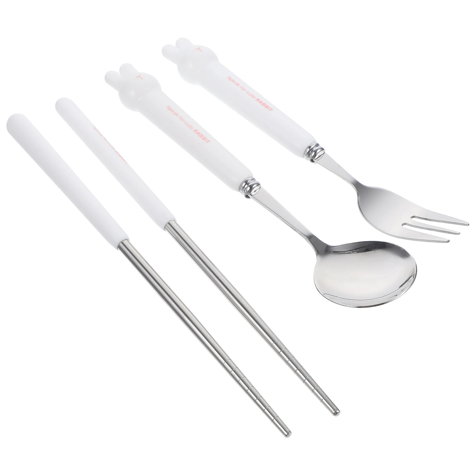 

1 set Portable Cutlery Set 3 Pieces Pink Cartoon Stainless Steel Fork Spoon Chopsticks Travel Dining Utensils Easy Clean