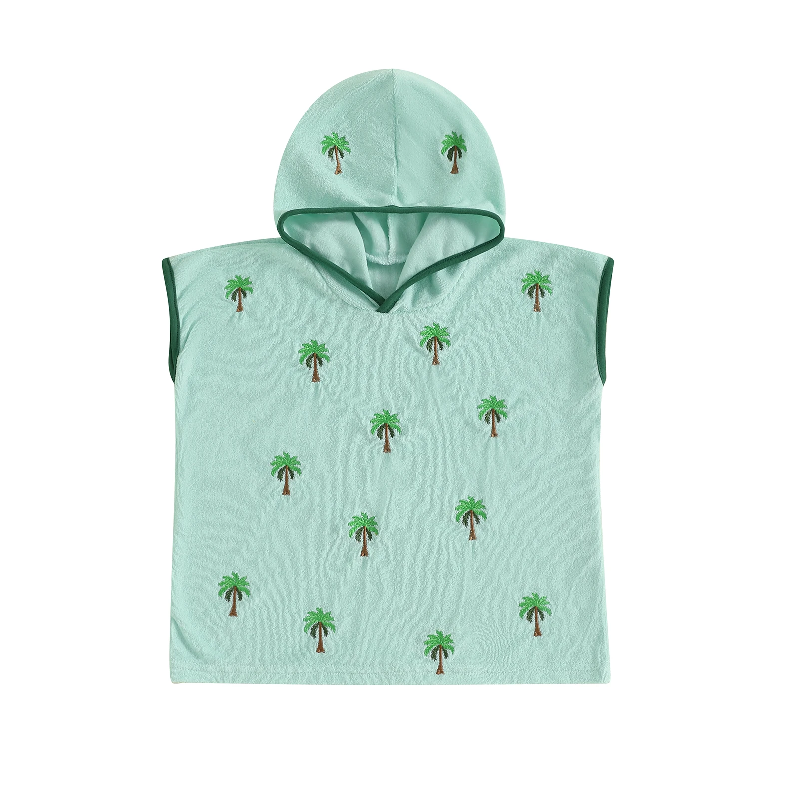 

0-3Y Baby Swimwear Cover Ups Short Sleeve Sailboat/Tree Embroidery Hooded Bathing Suit Coverup Kids Pool Beach Robe