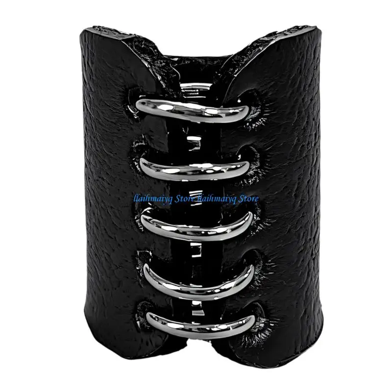 573B Leather Ring Black Texture Accessory for Daily Streetwear Looks