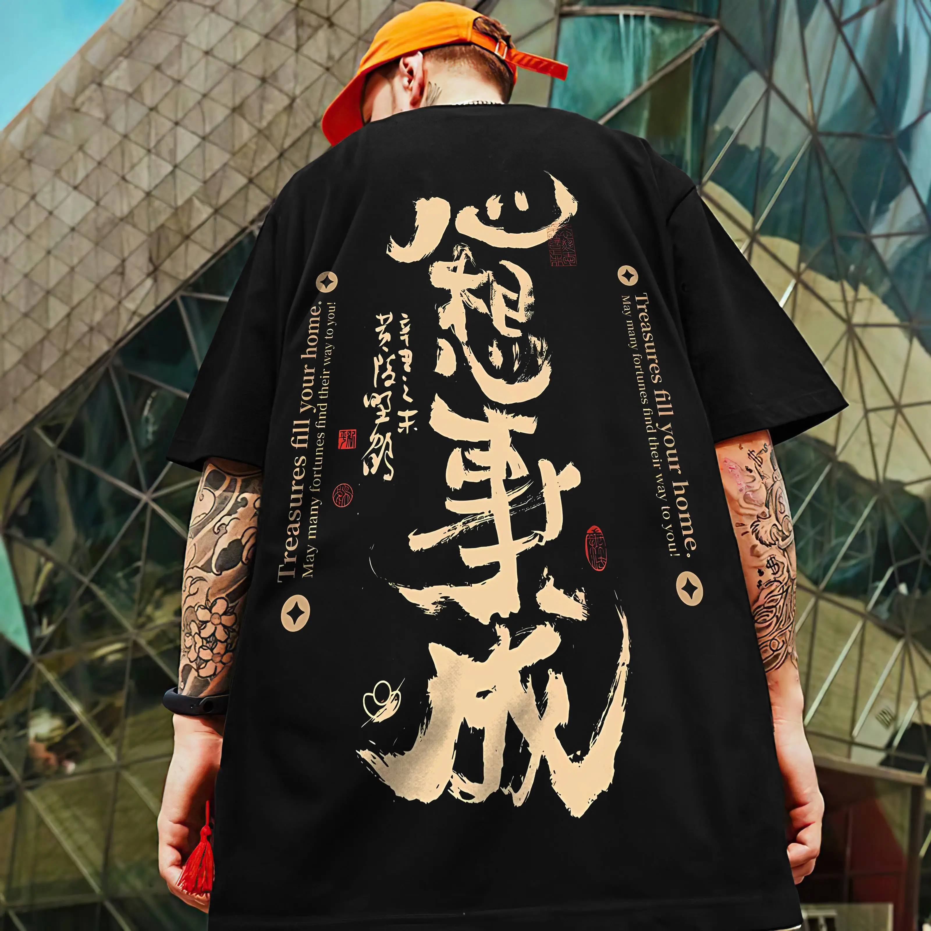 Camiseta de manga corta con estampado de texto de bendición 3D para hombre, camisetas informales de gran tamaño, tops sueltos de hip-hop callejero,