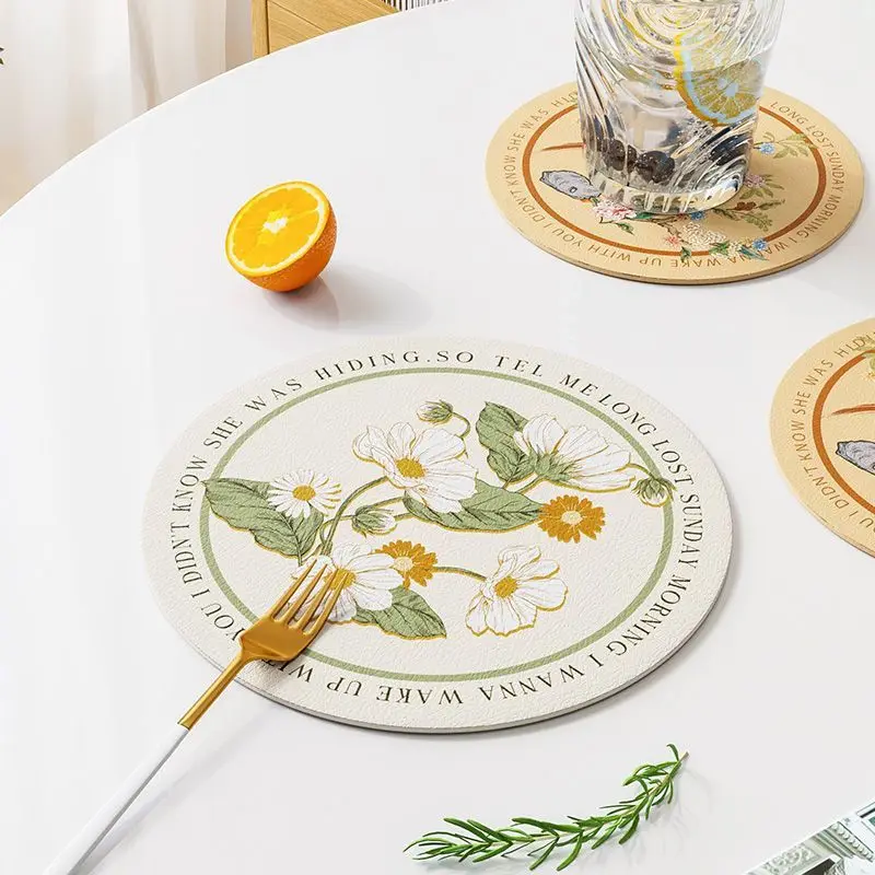 Dining Table Mats Leather Round Placemats Boho Placemats Diameter 13cm Kitchen Decor For Bohemian Food Service Table Decoration