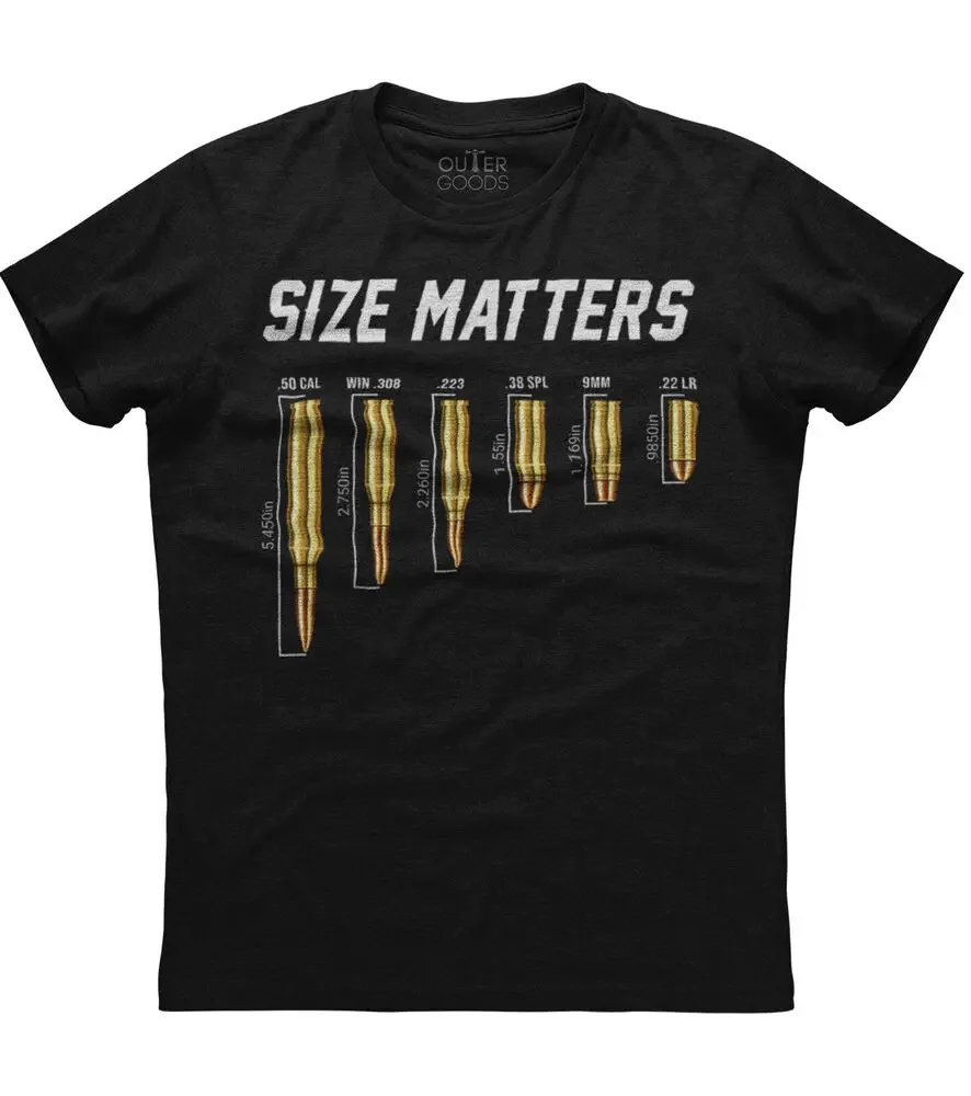 Size Matters Bullet Printed Mens Short Sleeve New Cotton Black T-shirtHigh quality 100% cotton