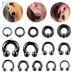 ZS 1 Piece Black Color 2/4/6/8/10/12G Septum Ring Horseshoe Stainless Steel Nose Piercing Punk Large Gauge Nostril Ear Expander