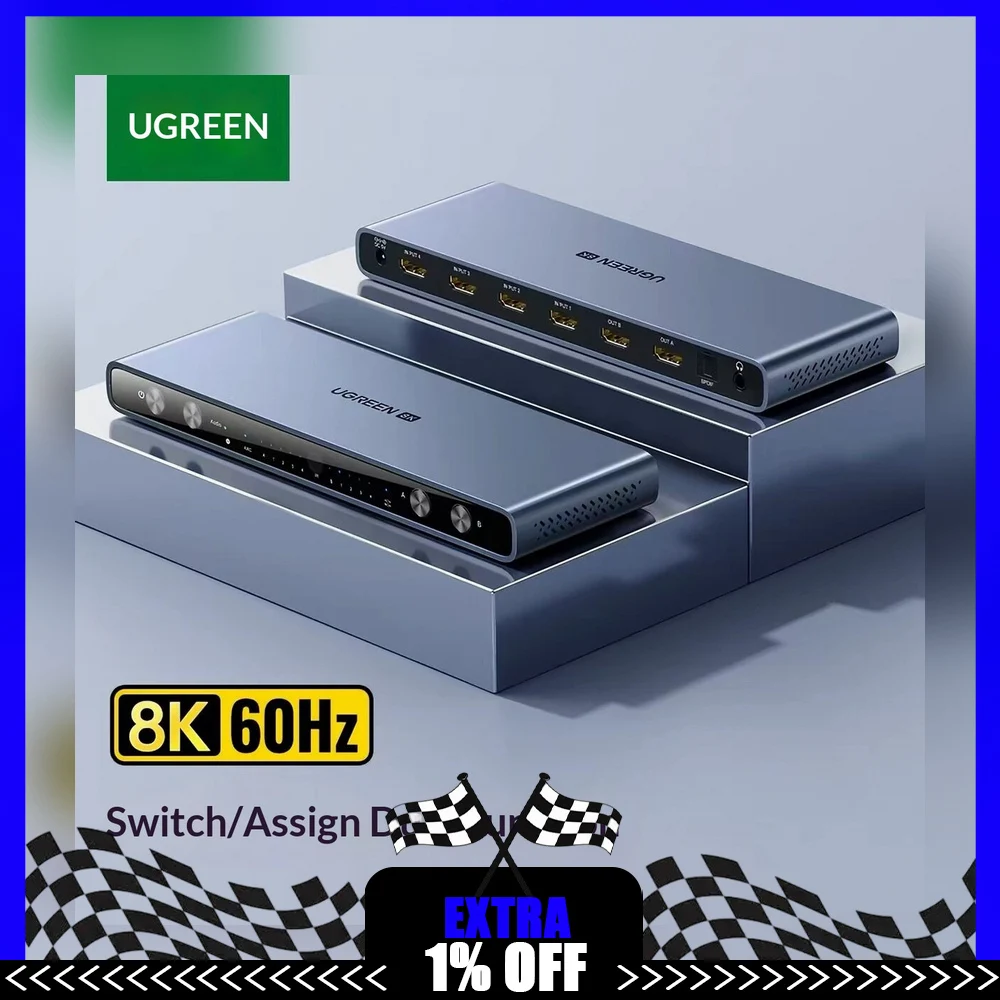 UGREEN 60385 HDMI 2.1 Matrix Switch 4 In 2 Out 8K Video Selector Splitter for Two Displays TV Monitor Projector