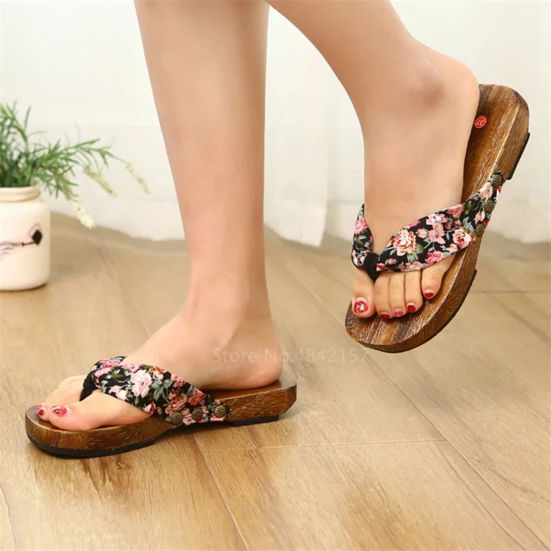 Geta сабо для женщин японское традиционное деревянное кимоно для косплея павловнии с принтом летние уличные шлепанцы сандалии шлепанцы