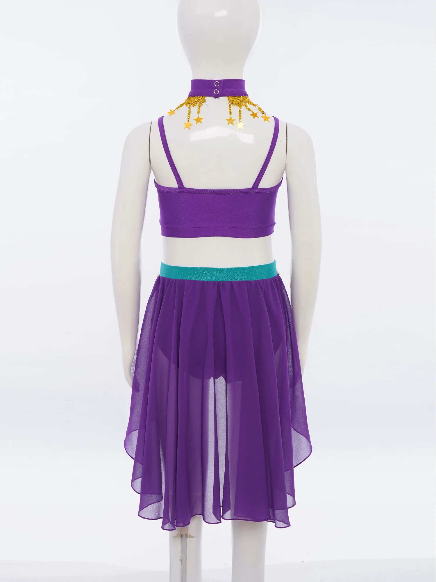 

Girls Shiny Sequin Tassels Belly Dance Outfit Halloween Cosplay Costume Ruched Crop Top with Chiffon Skirt Bellydance Latin Sets