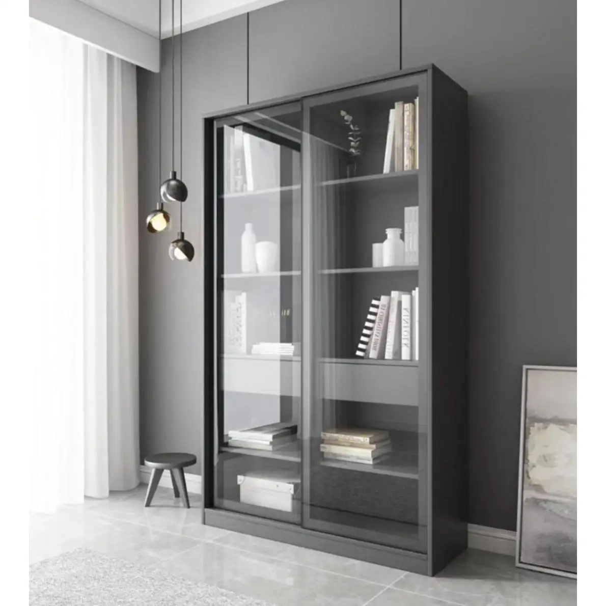 

#Modern Simple Tempered Glass Sliding Door Bookcase Scandinavian Living Room Floor with Sliding Door Bookcase Bookshelf Storage