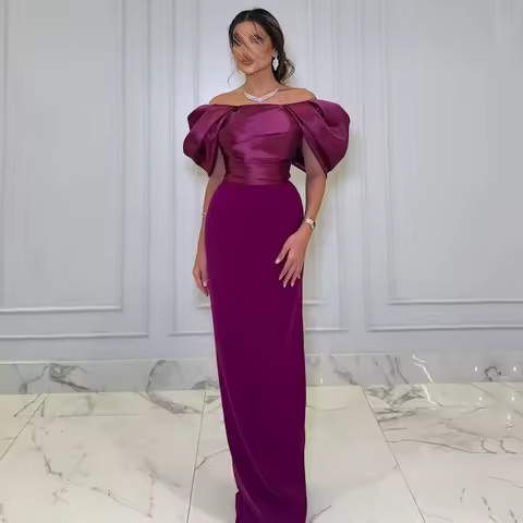 Msikoods Purple Evening Dress Off Shoulder Arabic Formal Prom Gown Elegant Long Mermaid Wedding Party Dress Women Customized