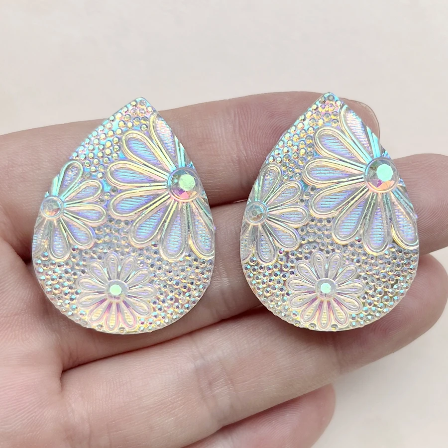 Patterned White ab Color 28mm*38mm Drop shaped Rhinestone diy Earrings Decoration Scrapbook Wedding charm decoration 8pcs/lot