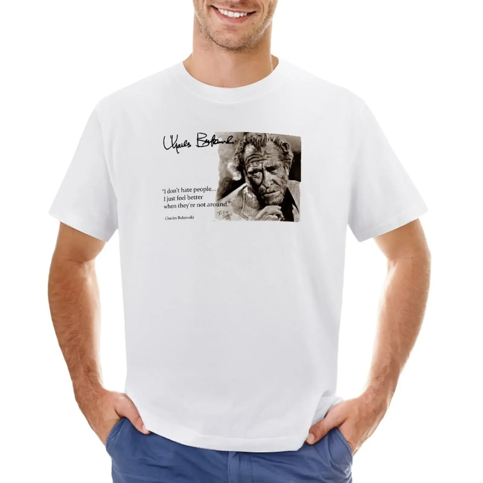 BUKOWSKI - people QUOTE #2 - sepia T-Shirt aesthetic clothes cute tops plain slim fit t shirts for men