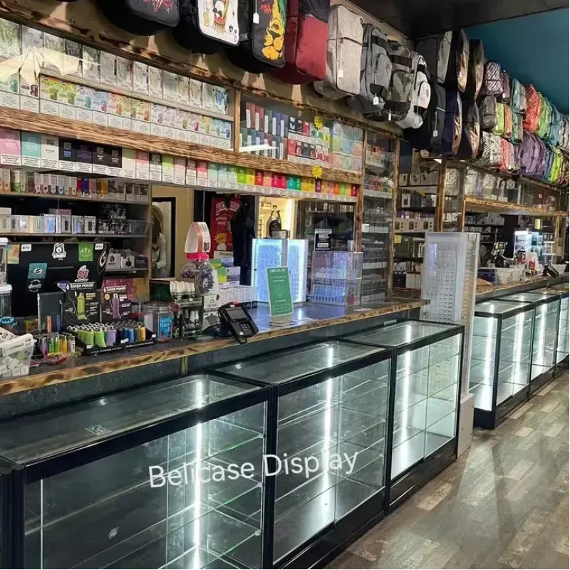 

2025customized.Retail Smoke Store Full Display Adjustable Shelves Display Counter High Quality Display Glass Showcas